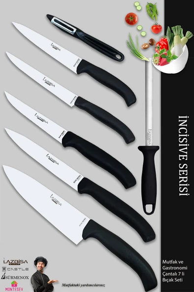 Lazbisa İncisive Serisi Çantalı 7 Li Mutfak Bıçak Seti Gastronomi Mutfak Bıçak Seti ( Mft-723) - 2