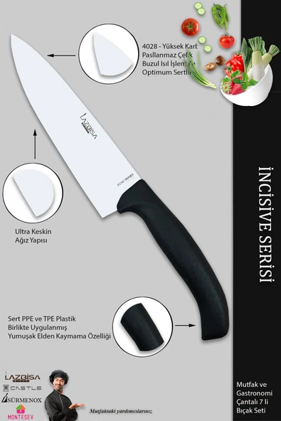 Lazbisa İncisive Serisi Çantalı 7 Li Mutfak Bıçak Seti Gastronomi Mutfak Bıçak Seti ( Mft-723) - 4