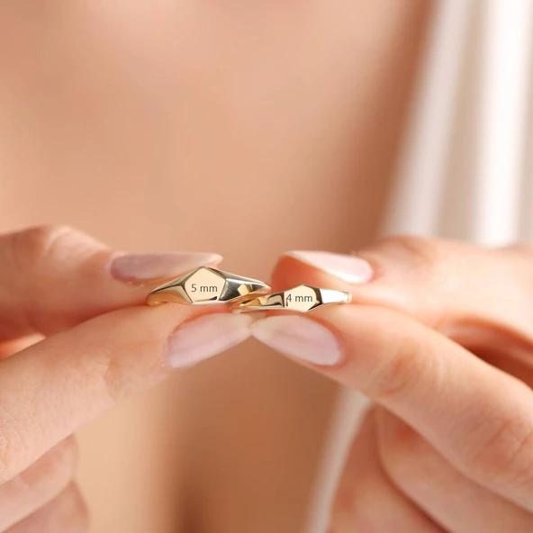 14K Altın Şövalye Yüzük (Kişiselleştir) Beşgen 0,4 cm - 6