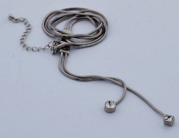 Gri Metal Parlak Taşlı Bayan Kolye - 2