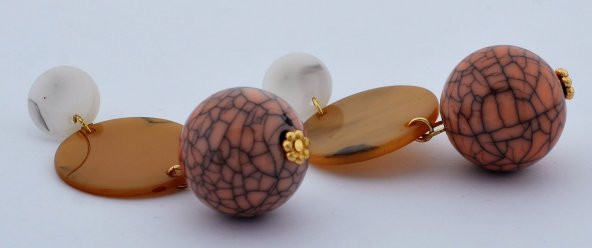 Desenli Yuvarlak Taşlı Renkli Top Küpe - 2