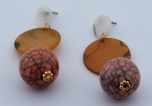 Desenli Yuvarlak Taşlı Renkli Top Küpe - 3