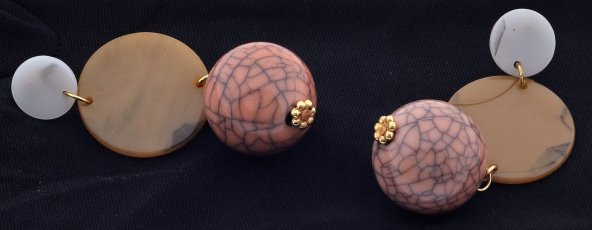 Desenli Yuvarlak Taşlı Renkli Top Küpe - 4