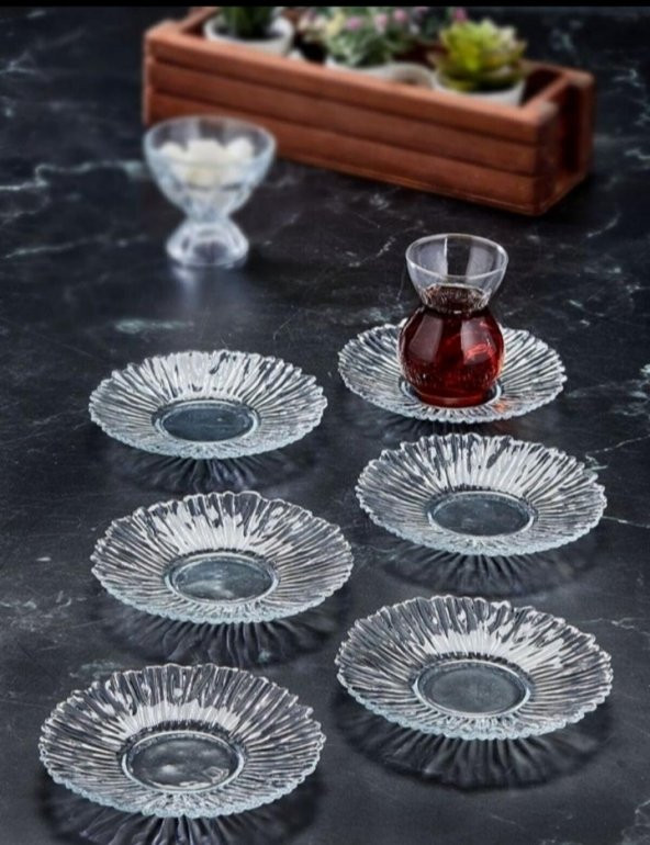 Ponçikhome Özel Tasarım 6 Adet Cam Çay Tabağı