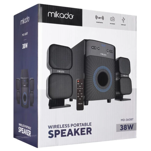 Mikado MD-360BT 2+1 38W BT/AUX/USB/FM/LED Ekran Multimedia Speaker - 6