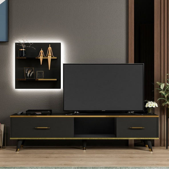 TV Ünitesi Avon Antrasit Gold Ledli 180 cm