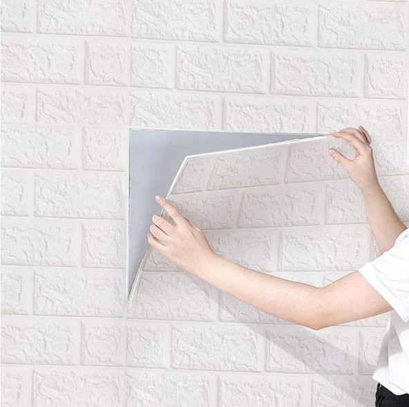 Renkli Duvarlar Kendinden Yapışkanlı 3D Esnek Beyaz Duvar Kağıdı Paneli NW100 - 3