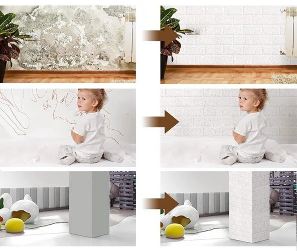 Renkli Duvarlar Kendinden Yapışkanlı 3D Esnek Beyaz Duvar Kağıdı Paneli NW100 - 6