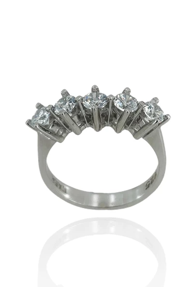 Pırlanta Modeli Zirkon Beş Taş 925 Gümüş Yüzük