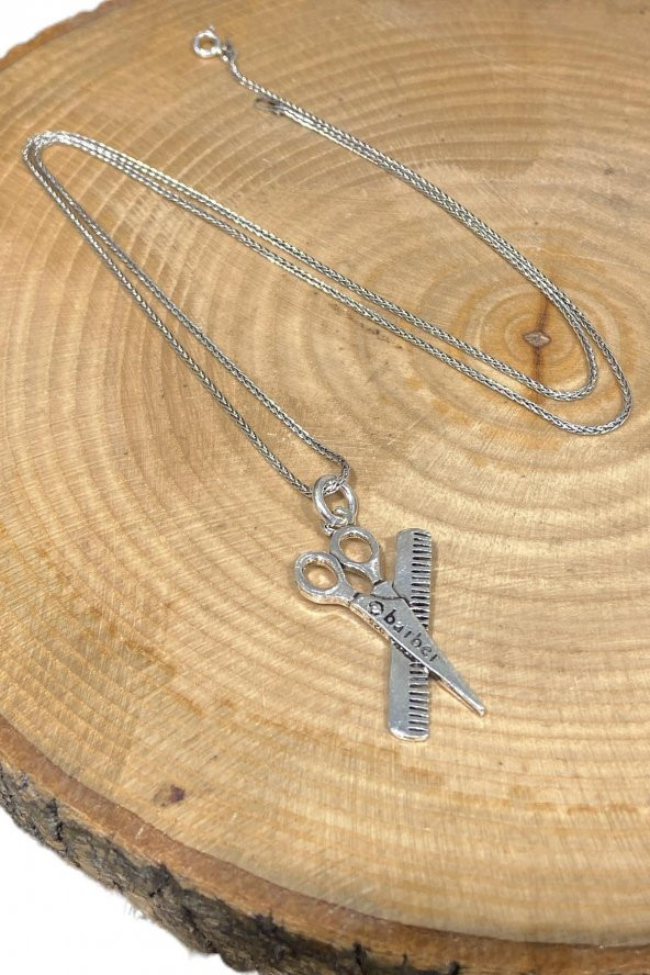 Berber Tarak Makas 60 cm Zincir 925 Gümüş Kolye - 2