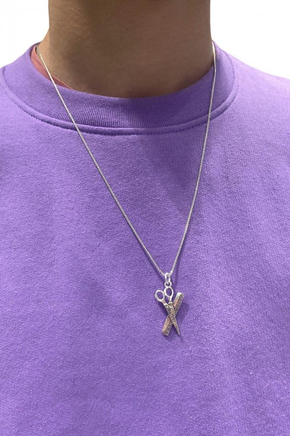 Berber Tarak Makas 60 cm Zincir 925 Gümüş Kolye - 3