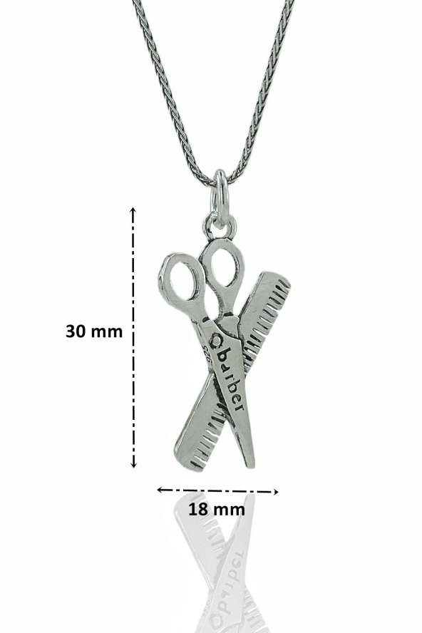 Berber Tarak Makas 60 cm Zincir 925 Gümüş Kolye - 4