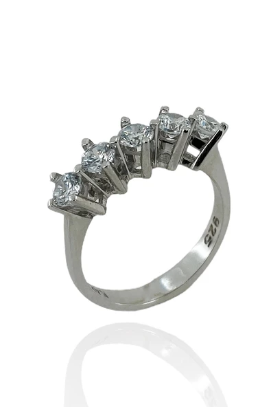 Pırlanta Modeli Zirkon Beş Taş 925 Gümüş Yüzük - 2