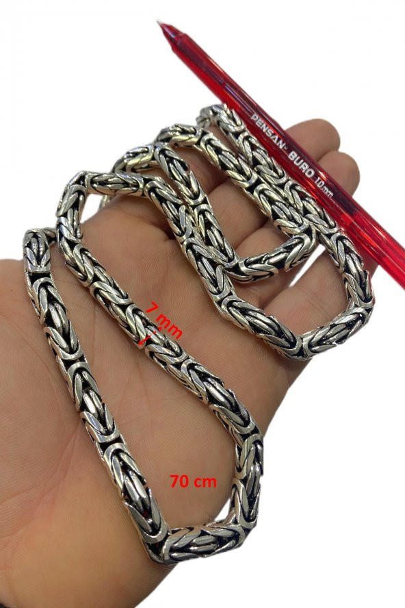 7 mm 70 cm 155 gr Düz Kral Zinciri 925 Gümüş Kolye - Resim 5
