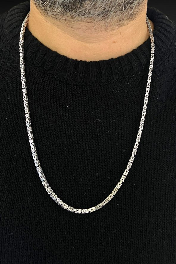 Kral Zincir 36 gr 65 cm 3 mm Köşeli 925 Gümüş Erkek Kolye - 2