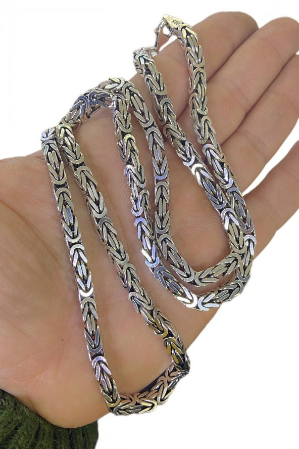 Kral Zincir 91 gr 70 cm 5 mm Köşeli 925 Gümüş Erkek Kolye - 3