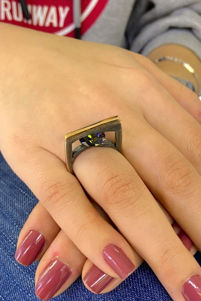 Mistik Topaz Taş El Üretimi Özel Tasarım 925 Gümüş Yüzük - Resim 2