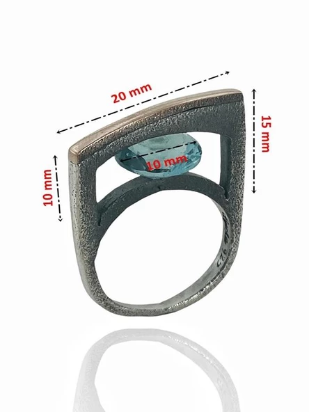 Mavi Topaz Taş El Üretimi Özel Tasarım 925 Gümüş Yüzük - Resim 3