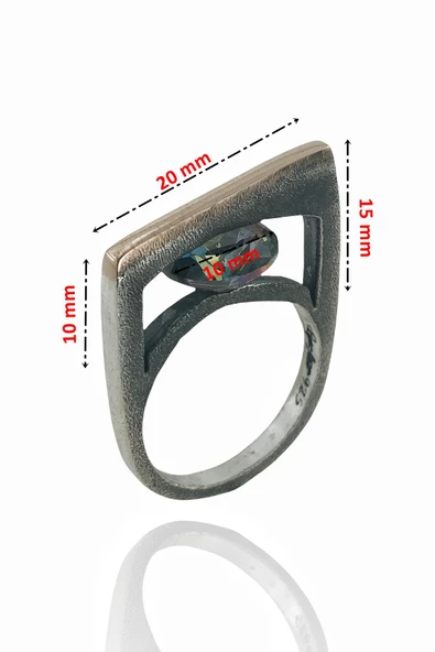 Mistik Topaz Taş El Üretimi Özel Tasarım 925 Gümüş Yüzük - Resim 3