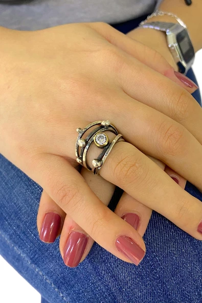 El Üretimi Tel Sarma Zirkon Taş 925 Gümüş Yüzük - Resim 2