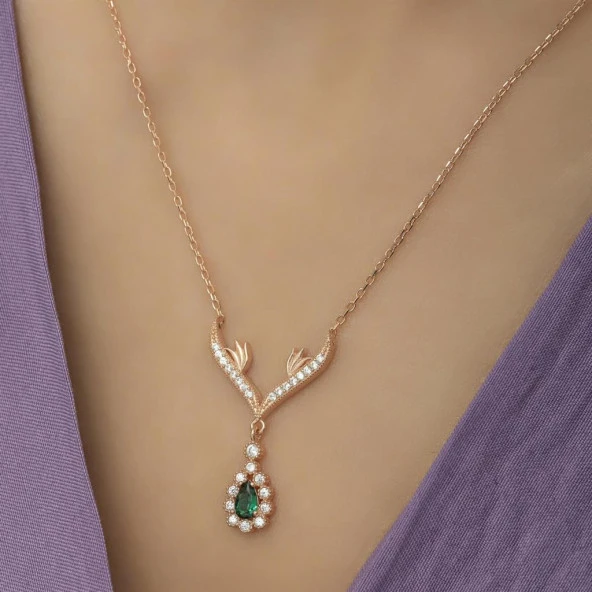 Melek Kanadı Motifli Zirkon Taşlı Gümüş Bayan Kolye - 6