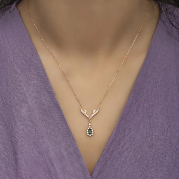 Melek Kanadı Motifli Zirkon Taşlı Gümüş Bayan Kolye - 10