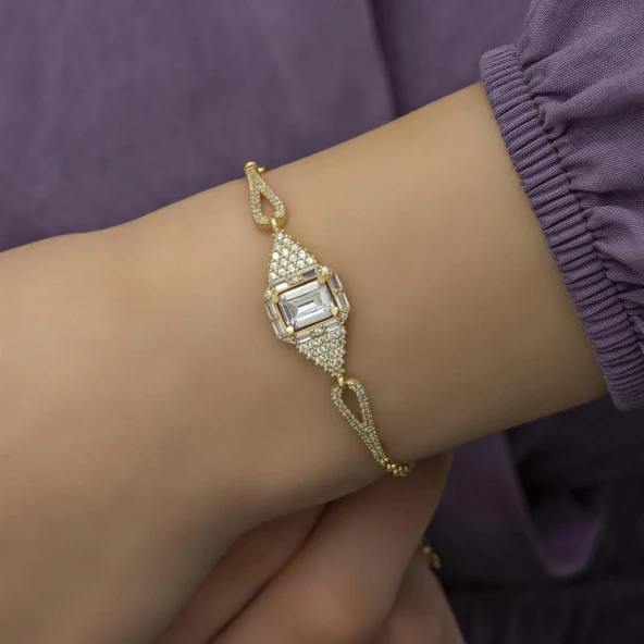 Full Zirkon Taşlı Baget Gümüş Bayan Bileklik - 2