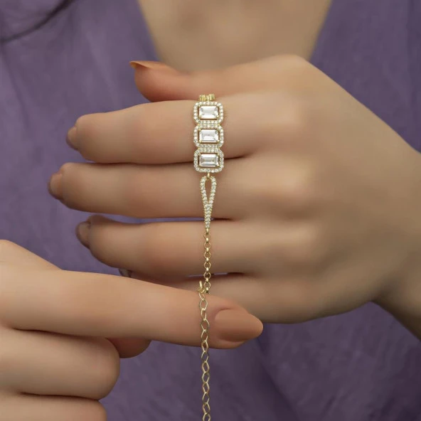 Zirkon Taşlı Üç Sıra Baget Gümüş Bayan Bileklik - 4