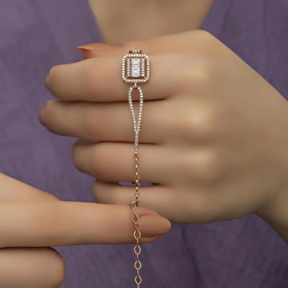 Rose Renk Melek Kanadı Zirkon Taşlı Gümüş Bayan Bileklik - 4