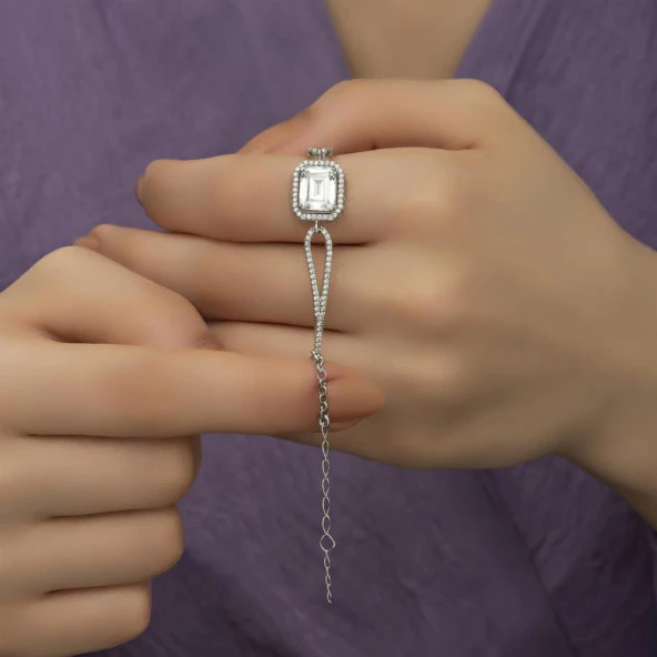 Rodyumlu Melek Kanadı Zirkon Taşlı Gümüş Bayan Bileklik - 8