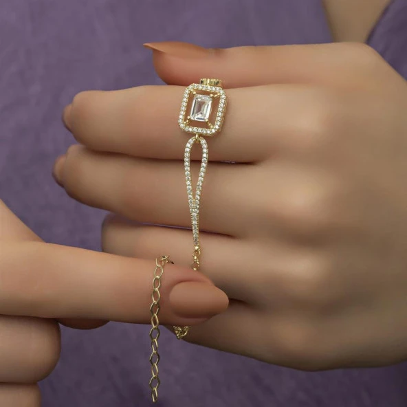 Altın Kaplama Baget Zirkon Taşlı Bayan Gümüş Bileklik - 10