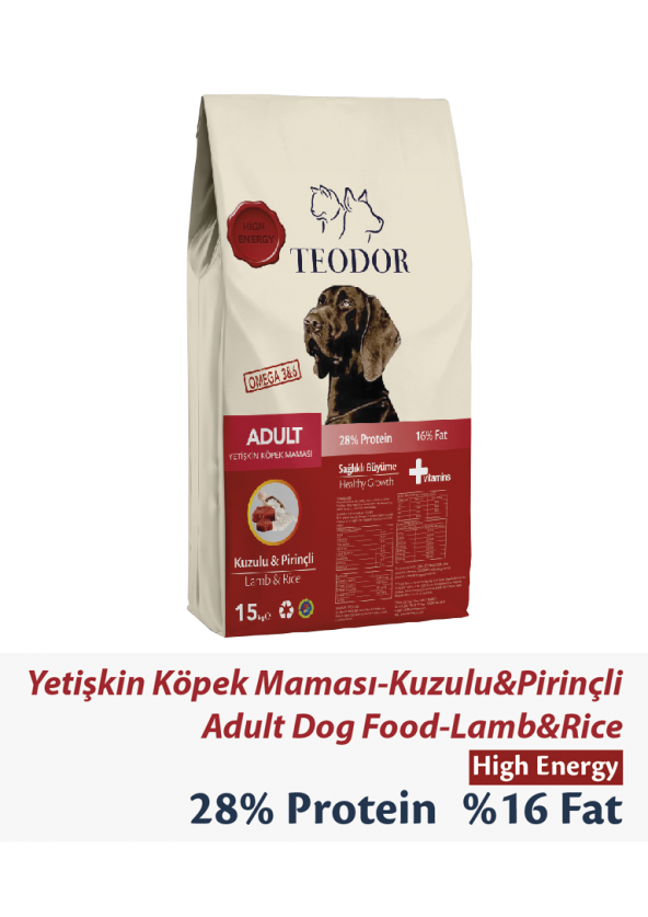 Teodor Kuzu Etli-Pirinçli Yetişkin Köpek Maması(Yüksek Enerji) 15kg