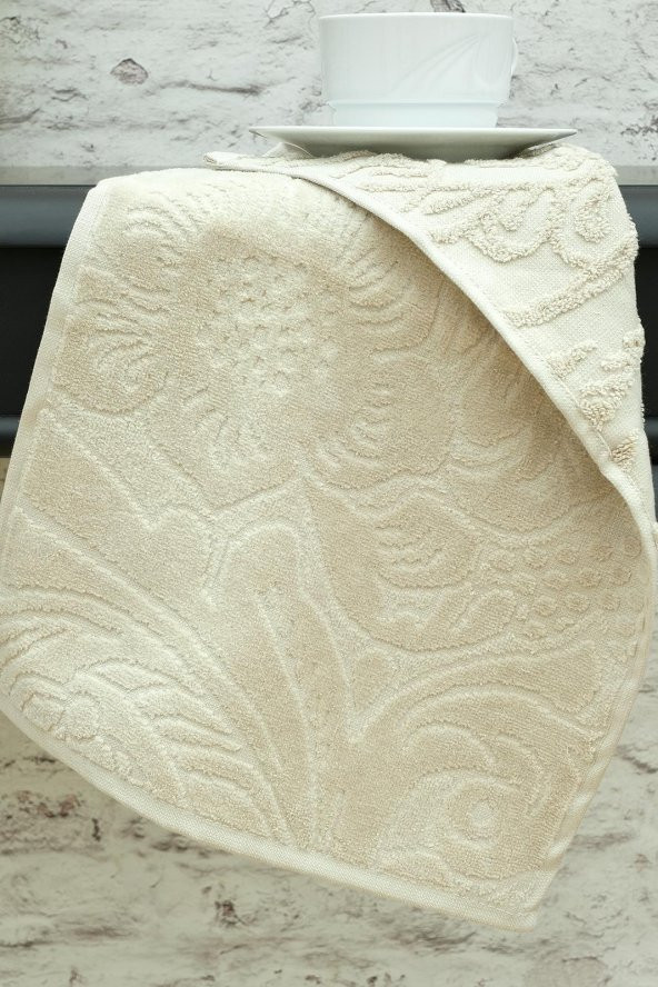 6lı 30x50 Bej Kadife Çiçek Desenli Mutfak Havlusu - 2