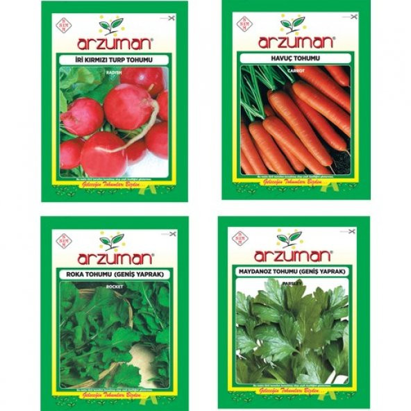 Arzuman Iri Kırmızı Turp Nantes Havuç Geniş Yaprak Roka Geniş Yaprak Maydanoz