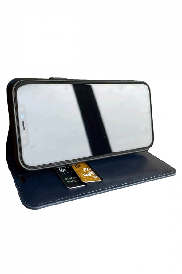 Samsung Galaxy A23 Cüzdan Kılıf Kapaklı Stantlı Lacivert - Resim 3