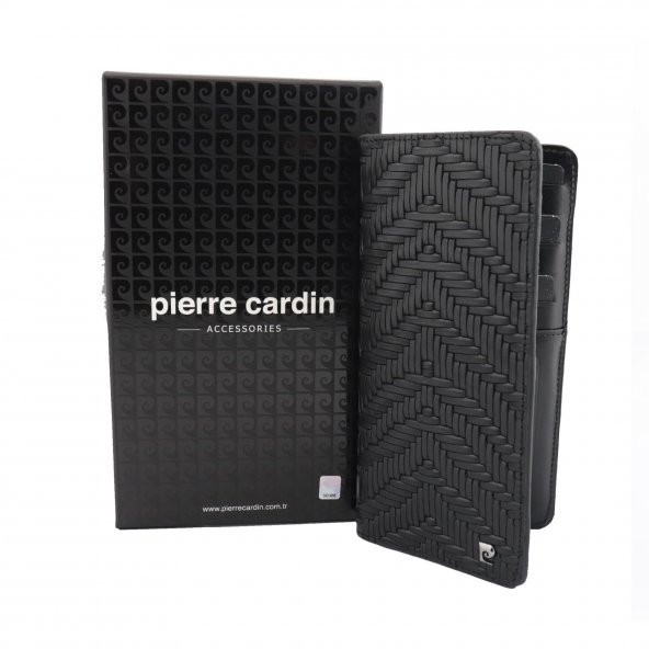Pierre Cardin Örgü Desenli Logolu Deri Cüzdan Dik Model 11055