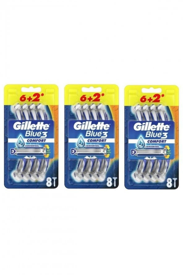 Gillette Blue3 Comfort Kullan-at Tıraş Bıçağı 8li X 3 Paket