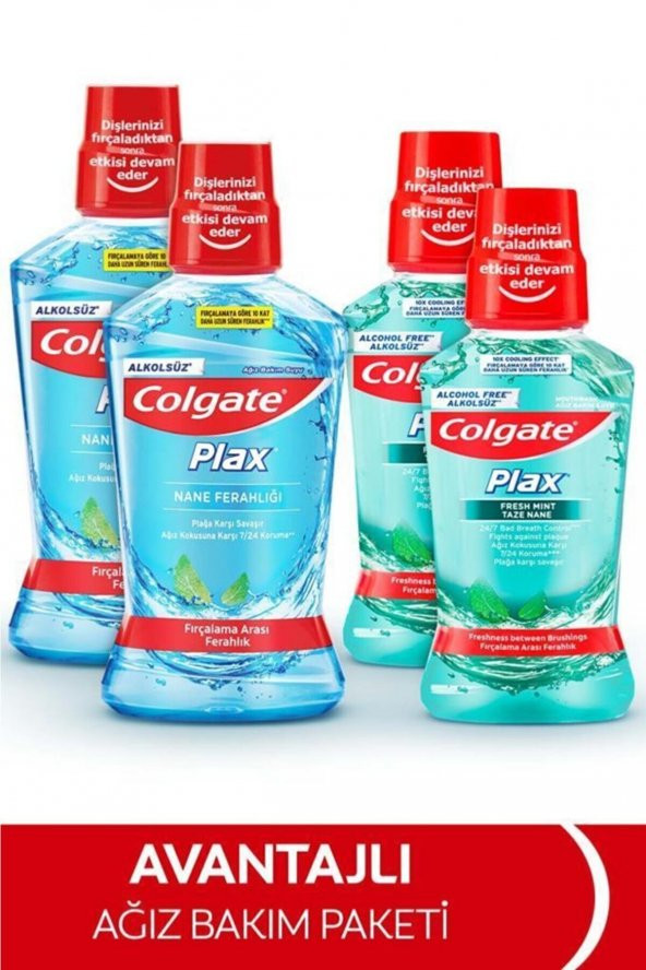 Colgate Plax Nane Ferahlığı Alkolsüz Ağız Bakım Suyu 500 Ml + Plax Taze Nane 250 Ml X 2 Adet