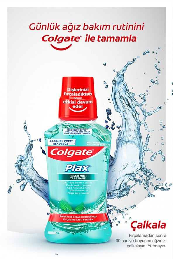 Colgate Plax Nane Ferahlığı Alkolsüz Ağız Bakım Suyu 500 Ml + Plax Taze Nane 250 Ml X 2 Adet - 3