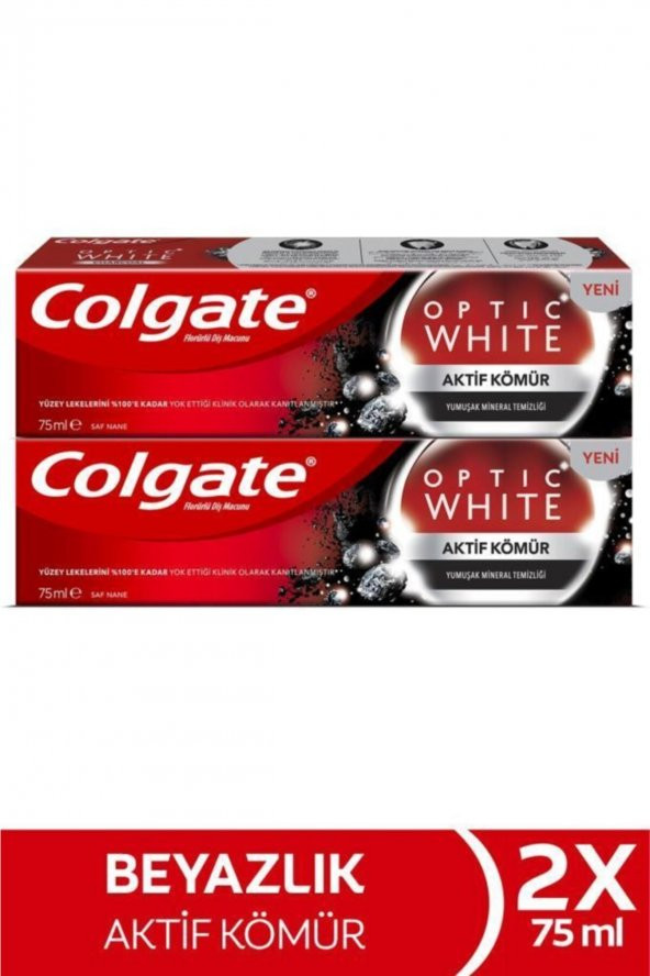 Colgate Optic White Aktif Kömür Yumuşak Mineral Temizliği Beyazlatıcı Diş Macunu 2 X 75 ml