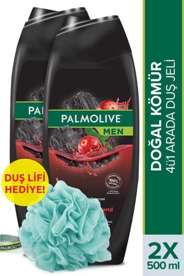 Palmolive Men Purifiying & Uplifting 4ü1 Arada Doğal Kömür Duş Jeli 500 Ml x2 Adet + Duş Lifi Hediye