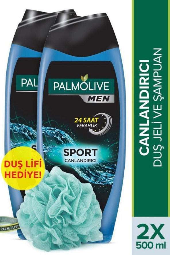 Palmolive Men Sport 4ü1 Arada Canlandırıcı Duş Jeli 500 ml x 2 Adet +Duş Lifi Hediye