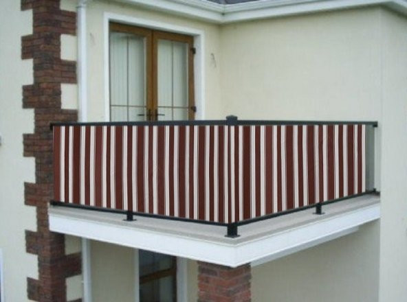 Ceylan Home Balkon Demir Perdesi Bağcıklı Kahve Kalın Çizgili 350x80