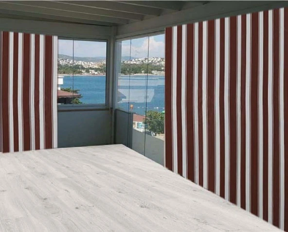 Ceylan Home Balkon Perdesi Kahverengi Kalın Çizgili 275x250