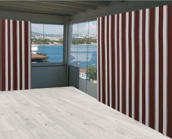 Ceylan Home Balkon Perdesi Kahverengi Kalın Çizgili 775x250
