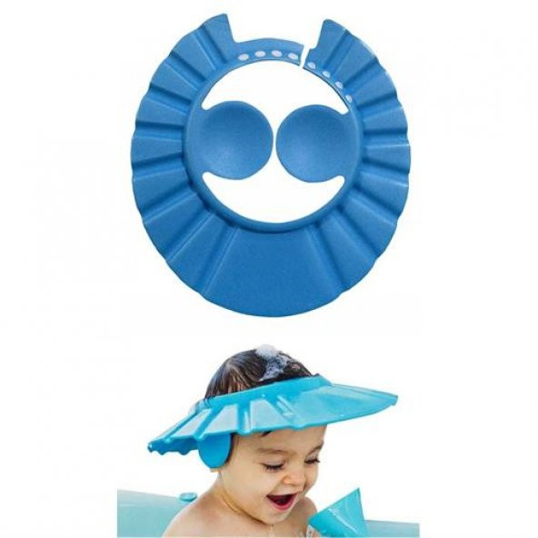 HomeCare Ayarlanabilir Kulaklıklı Bebek Tıraş Banyo Şapkası Mavi 714387