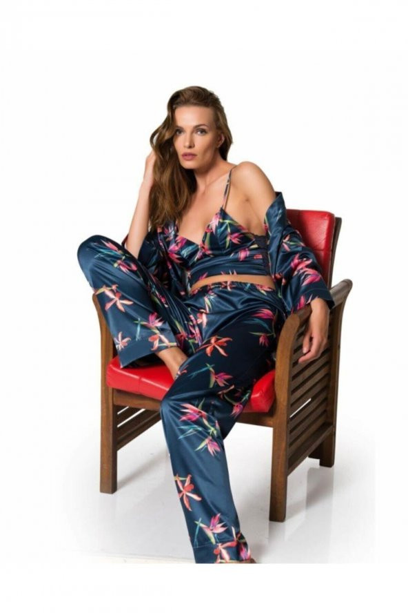 007 Kadın Saten Üçlü Pijama Takımı - 1