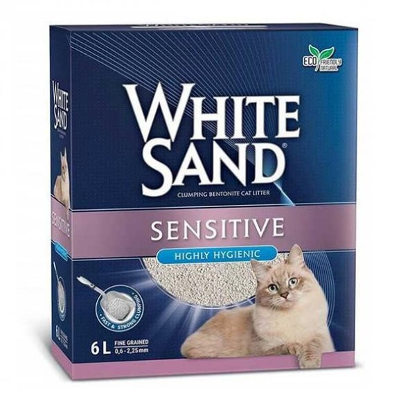 White Sand Sensitive Bentonit Kedi Kumu 6 Lt