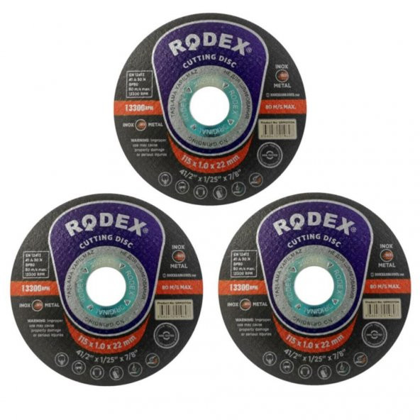 Rodex İnox Metal Kesici Taş Disk 115 x 1 mm 3 Adet