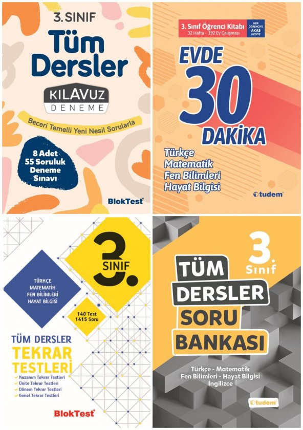 3. Sınıf 4lü Set (Tüm D. Soru B.+ Kılavuz D. + Tekrar Testleri + Evde 30 Dk) - Tudem Yayınları - 1